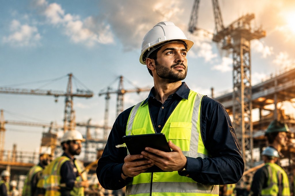 Industrial and manpower supervisor holding tablet in Dubai
